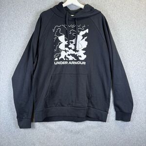Under Armour Mens XL Pullover Big Logo Graphic Hoodie Sweatshirt Black Loose Fit